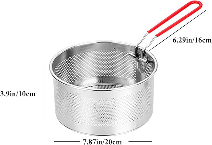 Tenta Kitchen Pasta Strainer Boiling Blanching Colander Vegetable Steamer Basket Stainless Steel Fryer Basket with Removable handle Insert for Veggie Fish Seafood Cooking and heat food 8 inch