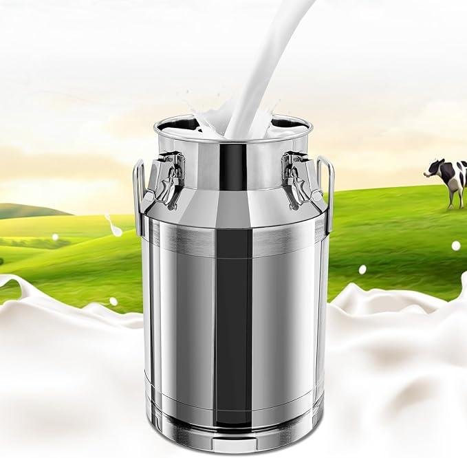 Milk Can Stainless Steel Containers with Lids Old Fashion Milk Jug Metal Bucket with Practical Handles, Sealed Bucket for Milk Water Wine Honey Oil Rice Tea Beans Grains (40L/10.57Gal)