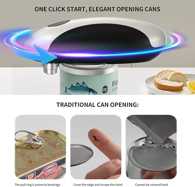Electric Can Opener, One Touch Rechargeable Can Opener Electric with Smooth Edges Hand-free Automatic Can Opener for Almost Any Size Can, Ideal Kitchen Gadget for Seniors,Children and Arthritic