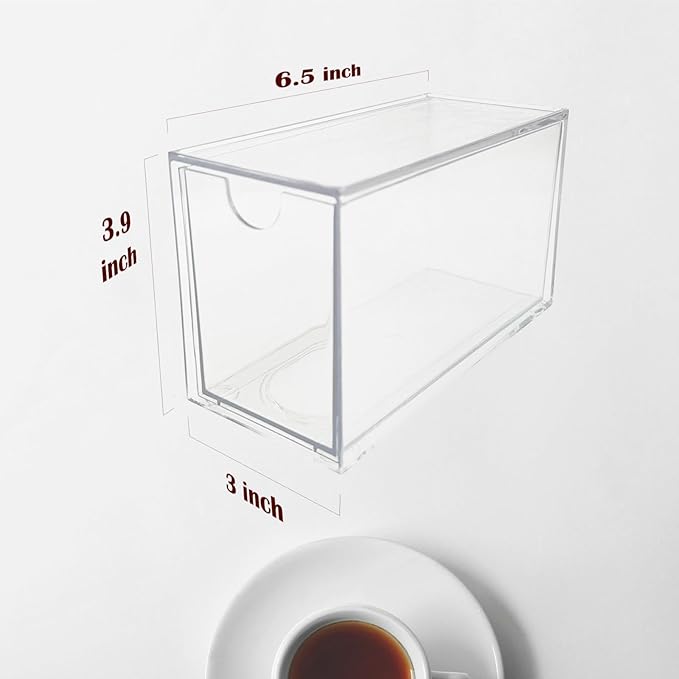 6-Pack Tea Bag Drawers Organizer - 6 Clear Plastic Drawer Tea Bag Holder; Stackable & Portable; Wider Size; Well-Organized Storage for Tea Bags Storage Chests；High Volume