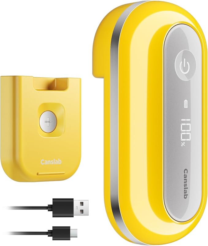 Canslab RETRO Electric Can Opener, Auto-Stop One-Touch Operation, USB Rechargeable with LED Battery Track, Side Cut Smooth Edge Can Opener for Seniors with Arthritis, Wall-Mountable Small Size,Yellow