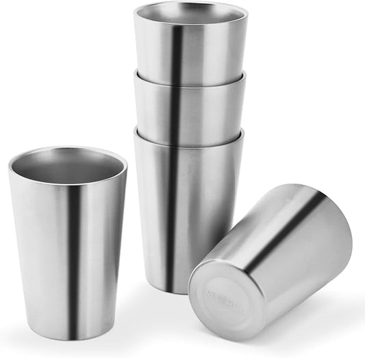 5 Pack 12 oz Stainless Steel Insulated Cup, Double Wall Vacuum Small Metal Cup, Reusable Camping Cups Unbreakable Indoor Outdoor for Party, Home, Office, BBQ, Sliver
