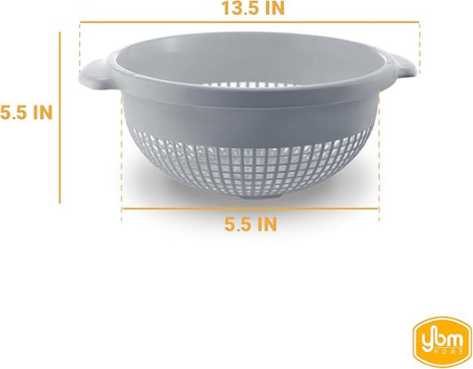 YBM HOME Deep Plastic Strainer Colander with Handle – Made of Food Safe BPA-Free Plastic - Durable and Dishwasher Safe - Use for Pasta, Noodles, Spaghetti, Vegetables and More (3, Gray)