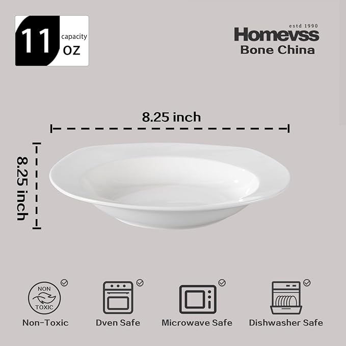 HomeVss, New Bone China Dinnerware Set, Coupe Square Shape, 20pc Set