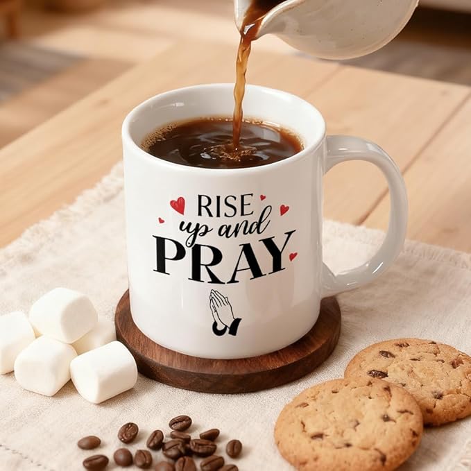 Rise Up And Pray Encouragement Coffee Mug, Ceramic Mug For Religious Enthusiast, Funny Prayerful Drinking Cup For Christian, Religious Thank You Gifts For Family Friend Boss Coworker