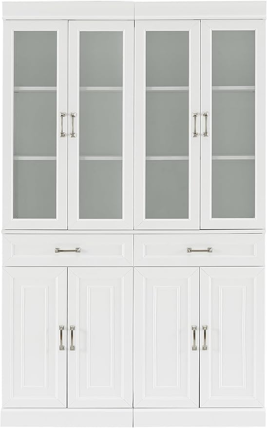 Crosley Furniture Stanton 2-Piece Glass Door Kitchen Storage Pantry Cabinet with Shelves Dining, Laundry Room, White