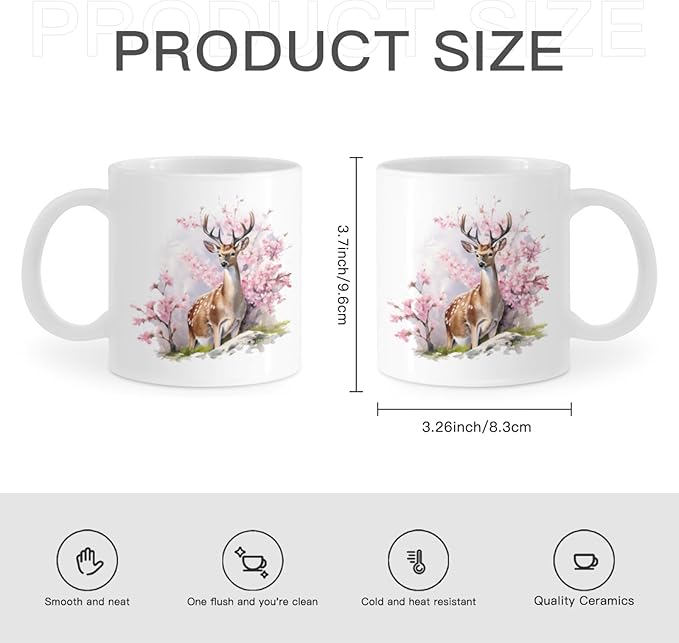 Coffee Mugs Deer Pattern Ceramic Latte Mug with Handle 11 OZ for Men Women for Latte Cappuccino Cocoa Milk Dishwasher & Microwave Safe