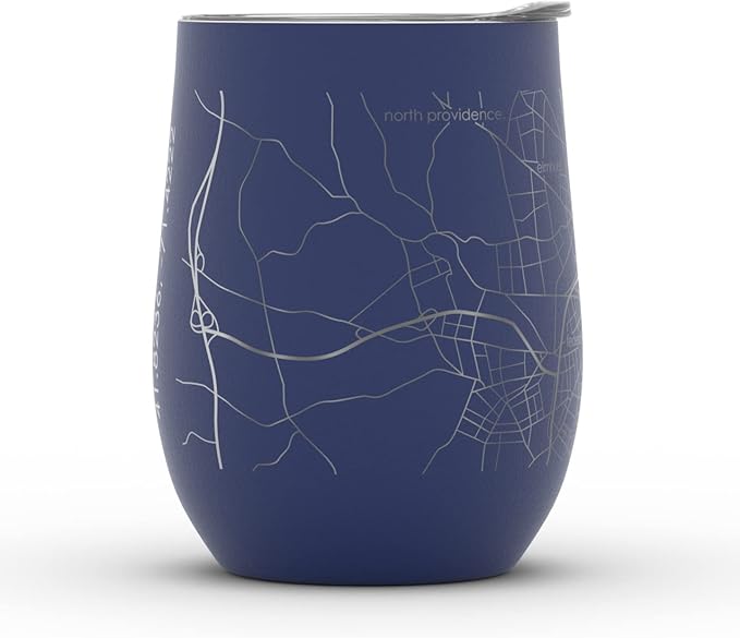 Well Told Engraved Providence Rhode Island Map Insulated Wine Tumbler, Etched Stainless Steel Cup (12 oz, Midnight Blue) City Map Insulated Tumbler, Custom Insulated Tumbler, Outdoor Drinkware