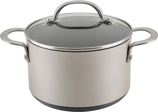 Anolon Achieve Hard Anodized Nonstick Saucepot with Lid, Aluminum, 4 Quart, Silver