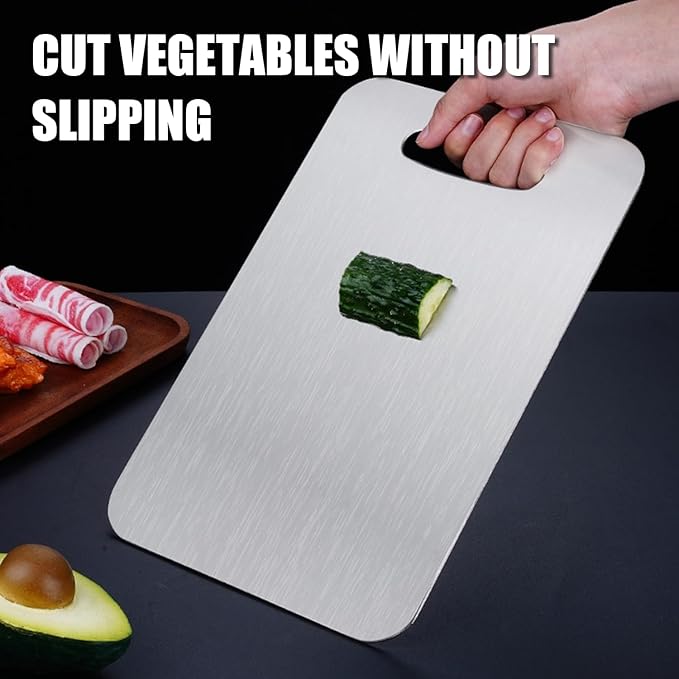 Cutting Board Double Sided,1 Pcs Vegetable Board With Sharpening Stone,Large Size+Small Size,Food Grade Stainless steel and Wheat straw PP Material,Eco-Friendly (Silver)