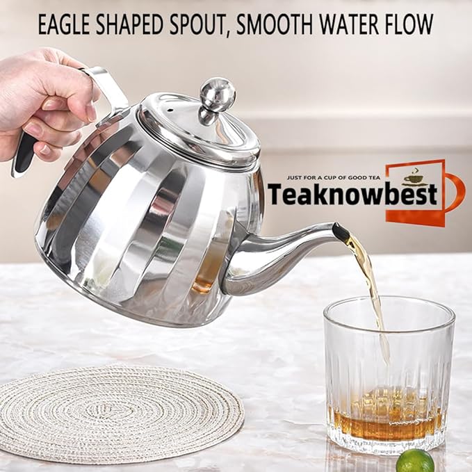 Stainless Steel Tea Pot with Removable Infuser - Loose Leaf Tea Maker, Home & Kitchen Teapot - Large 67.6 oz, Stovetop Safe Teapot for Tea/Coffee, Mirror Finish (2000ml)