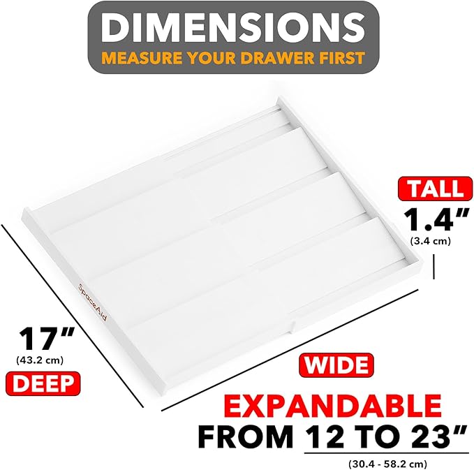 SpaceAid Bamboo White Spice Drawer Organizer, (Need 3" Deep Drawer) Expandable 4 Tier Spices Rack for Cabinet, Kitchen Seasoning Storage Insert (Jars Not Included, From 12" to 23" Wide)