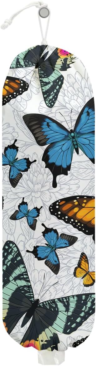 Butterfly Plastic Bag Holder, Wall Mount Grocery Bag Holder for Plastic Storage bag, Washable Storage Organizer Reusable Grocery Bags, Pull Rope Free Adjustment, Butterfly Gifts for Women Mom Sister
