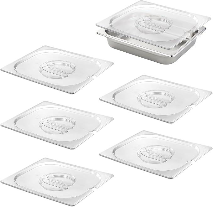 HECMAC 6-Pack 1/2 Size Slotted Hotel Pan Clear Cover, Only for Stainless Steel Food Pan, Polycarbonate