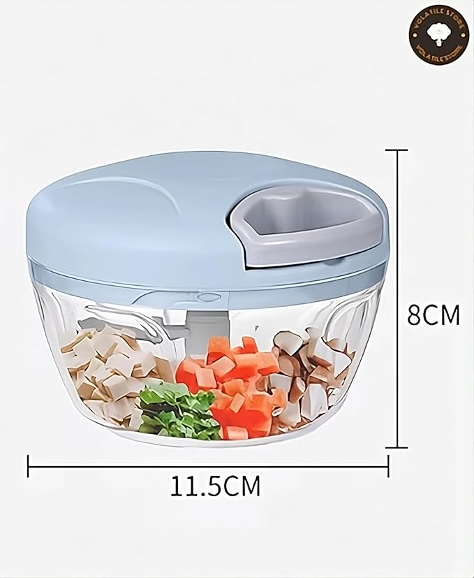 Manual Vegetable Cutter Chopper, Hand Pull String Fruit and Vegetable Chopper and Mincer, Stainless Steel Blades, BPA Free (Blue, 500ml)
