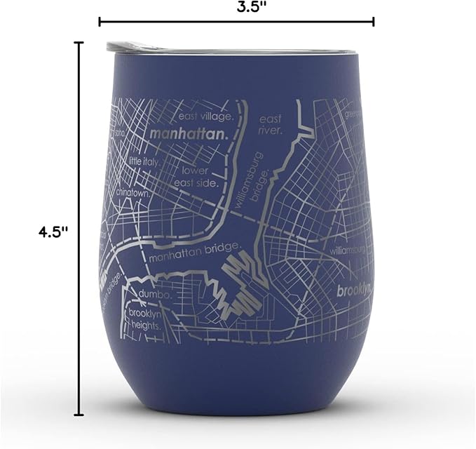 Well Told Engraved New York City Map Insulated Wine Tumbler, Etched Stainless Steel Cup (12 oz, Midnight Blue) City Map Insulated Tumbler, Custom Insulated Tumbler, Outdoor Drinkware