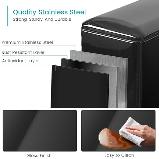 12 Gallon Kitchen Trash Can, Stainless Steel Slim Trash Can with Removal Inner Bucket and Soft-Close Lid, Foot Pedal Trash Bin for Home Office, Narrow Place, 45 Liter, Shiny Black