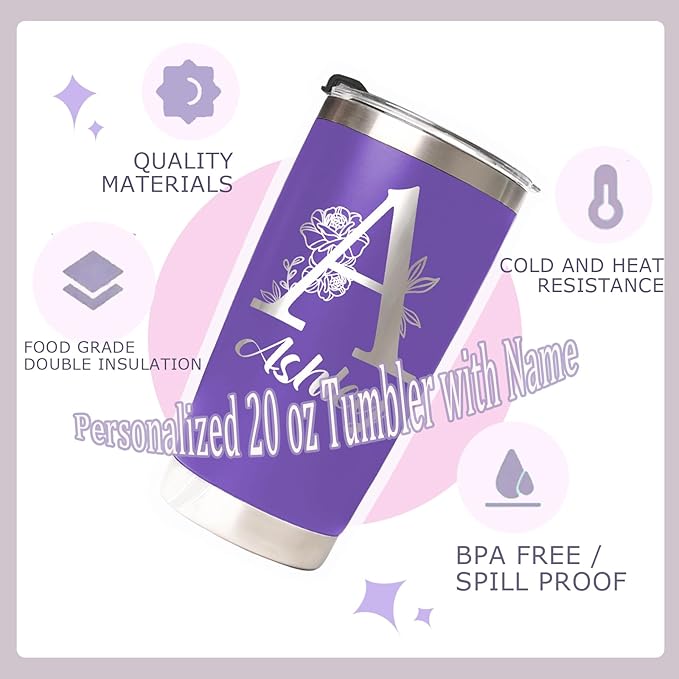 Personalized Tumbler with Names, Custom Travel Coffee Insulated Tumbler 20 oz for Wedding Groomsmen Gifts, Stainless Steel Cup with Lid, Personalized Birthday Christmas Gifts for Men Women