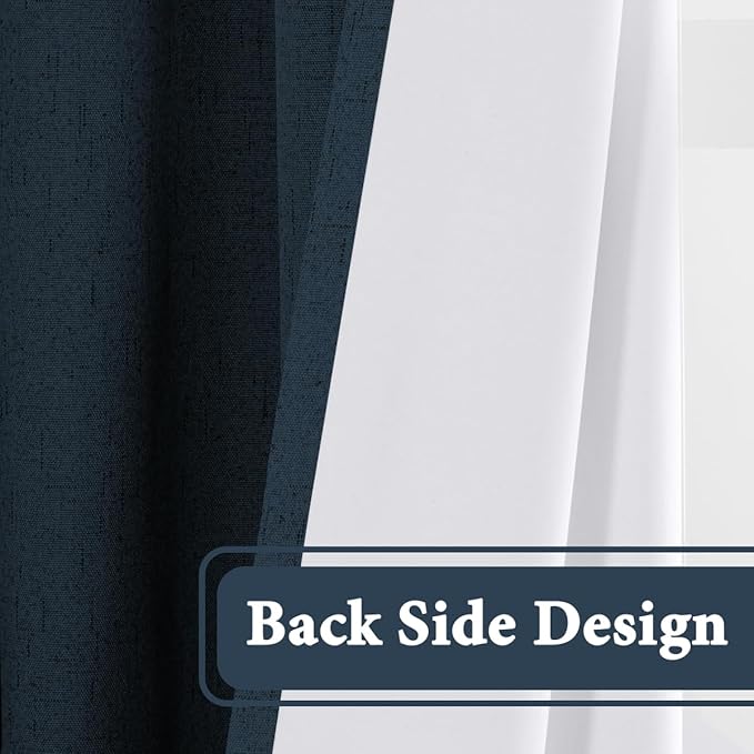 H.VERSAILTEX 100% Blackout Curtain for Bedroom 63 Inches Long Grommet Linen Face Full Light Blocking Curtain Drape for Living Room Thermal Insulated Linen Look Curtain 1 Panel, 52" W x 63" L, Navy