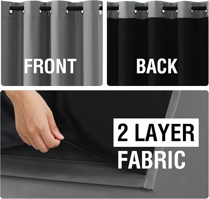 H.VERSAILTEX Full Shading Curtains 96 inches Long 2 Panels Set for Windows, Super Heavy-Duty Black Lined Blackout Curtains for Bedroom, Privacy Assured Window Treatment (52 inches W, Grey)