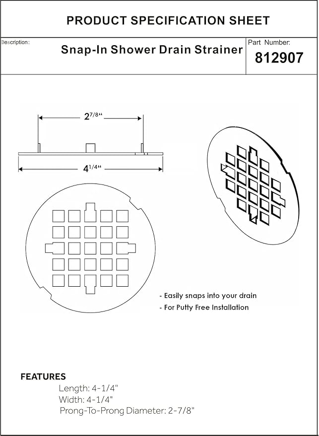 Artiwell 4-1/4” OD Snap-in Shower Drain Cover, Round Shower Drain Strainer Grid, Replacement Cover, Designed for Long-Lasting(Chrome Plated)