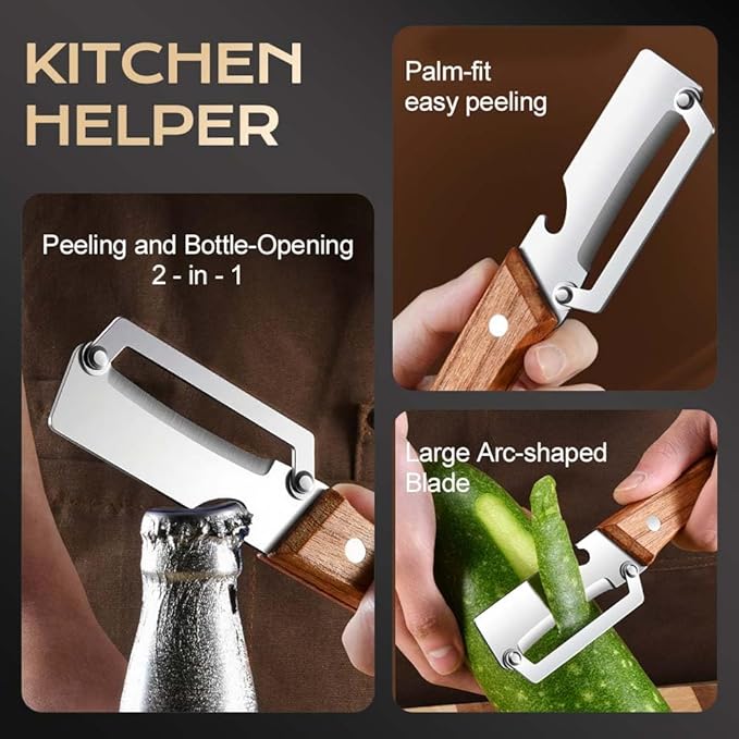 Multi Functional Vegetable Peeler for Kitchen, Ultra Sharp Stainless Steel Veggie, Fruit, Carrot, Orange & Potato Peeler with Ergonomic Handle, Julienne Peeler & Bottle Opener, Fruit Peeler (1pc)