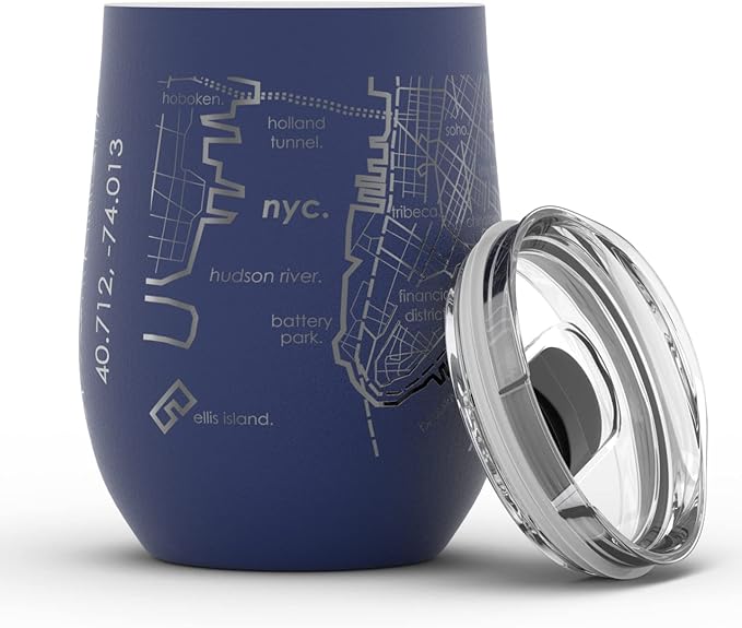 Well Told Engraved New York City Map Insulated Wine Tumbler, Etched Stainless Steel Cup (12 oz, Midnight Blue) City Map Insulated Tumbler, Custom Insulated Tumbler, Outdoor Drinkware