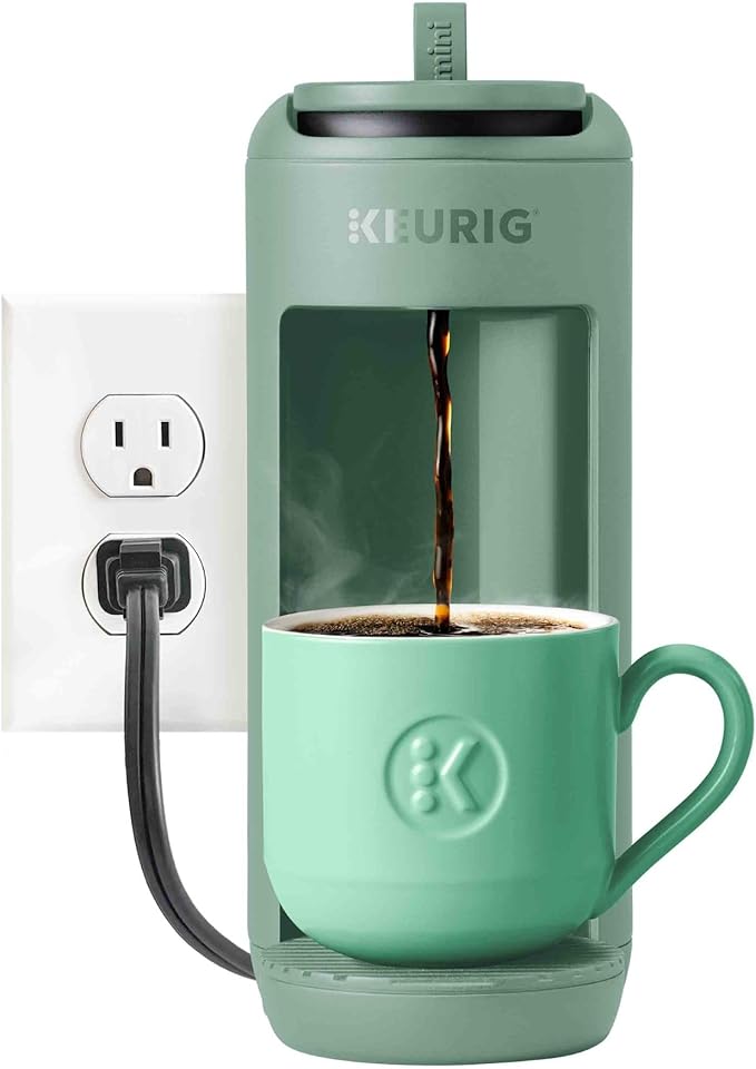 Keurig K-Mini Mate Single Serve Coffee Maker – Ultra-Compact 4” Width, Travel Mug Friendly, Ideal Holiday Gift for Small Spaces, Glamping Green