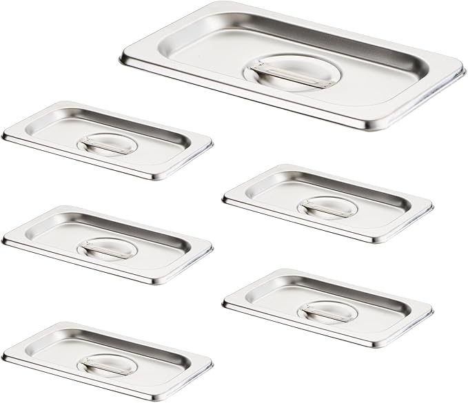 HECMAC 6-Pack 1/9 Size Hotel Pan Cover, Stainless Steel Solid Steam Table Catering Food Pan Lid with Handle