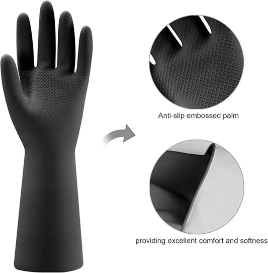 Bamllum 4 Pairs Rubber Kitchen Dishwashing Gloves - Reusable Household Cleaning Gloves for Washing Dishes and Cleaning Tasks, Flexible Long-lasting and Non-Slip (Small, Black)