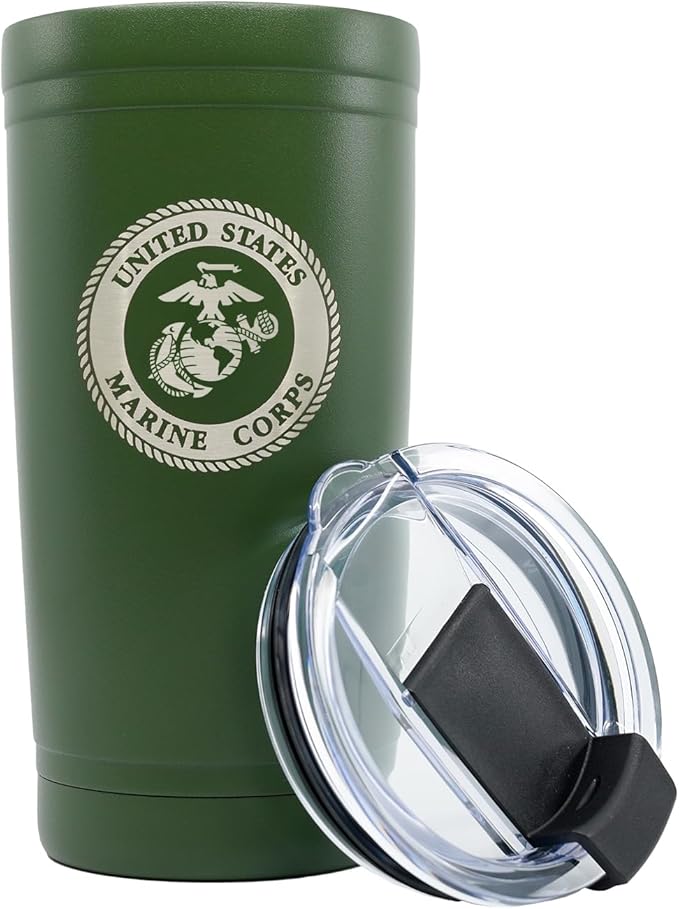 Military Gift Shop 20oz Marine Corps Tumbler – Double Wall Vacuum Insulated Stainless Steel | USMC 20oz Tumbler Green