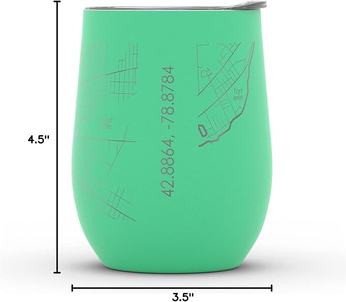 Well Told Engraved Buffalo New York Map Insulated Wine Tumbler, Etched Stainless Steel Cup (12 oz, Sunday Green) City Map Insulated Tumbler, Custom Insulated Tumbler, Outdoor Drinkware