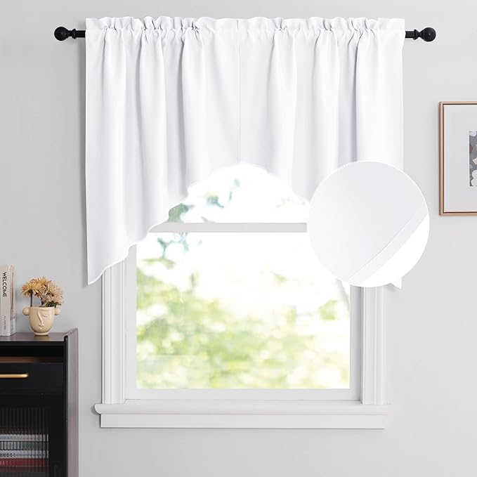 NICETOWN Swag White Valances for Windows, Thermal Insulated Rod Pocket Kitchen Curtains for Bathroom Country Window Treatment Tiers for Bedroom/Garden, 2 Panels, 36" x 36" x 18" per Panel