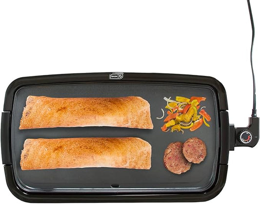 DASH Deluxe Everyday Electric Griddle with Dishwasher Safe Removable Nonstick Cooking Plate for Pancakes, Burgers, Eggs and more, Includes Drip Tray + Recipe Book, 20” x 10.5”, 1500-Watt - Grey