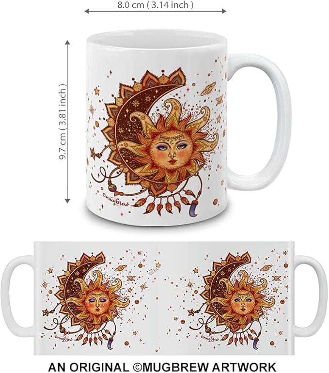 MUGBREW Boho Sun Rising From Moonlight Ceramic Coffee Mug Tea Cup, 11 OZ