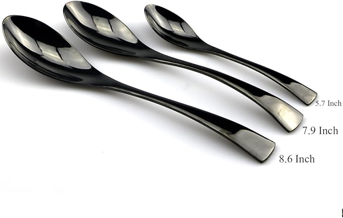 JASHII 18/10 Stainless Steel 24 Piece Mirror Polished Black Flatware Set,Dinner Knife Steak Knife Salad Fork Dessert Coffee Spoon，Service for 4 ，Black Utensil Sets
