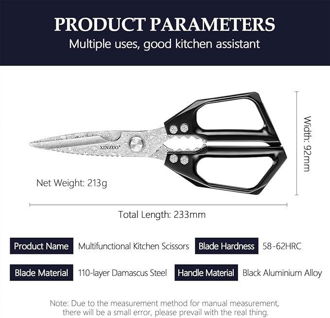 XINZUO Sharp Kitchen Scissors with Black Handle,110 Layers Damascus Steel Multipurpose Heavy Duty Kitchen Shears for Poultry/Vegetables/Fish/Nuts