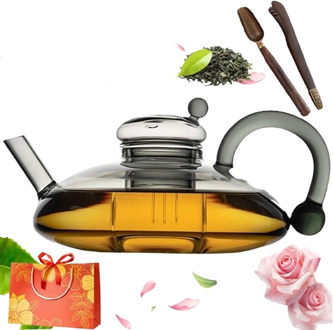 2026 Upgrade - 24 OZ Luxury Glass Teapot with Warmer,Automatic Electric Kettle with Tea Infuser,Teapot and Cup Set with Warmer,New Year Christmas Gift for Tea Lovers (Gray)