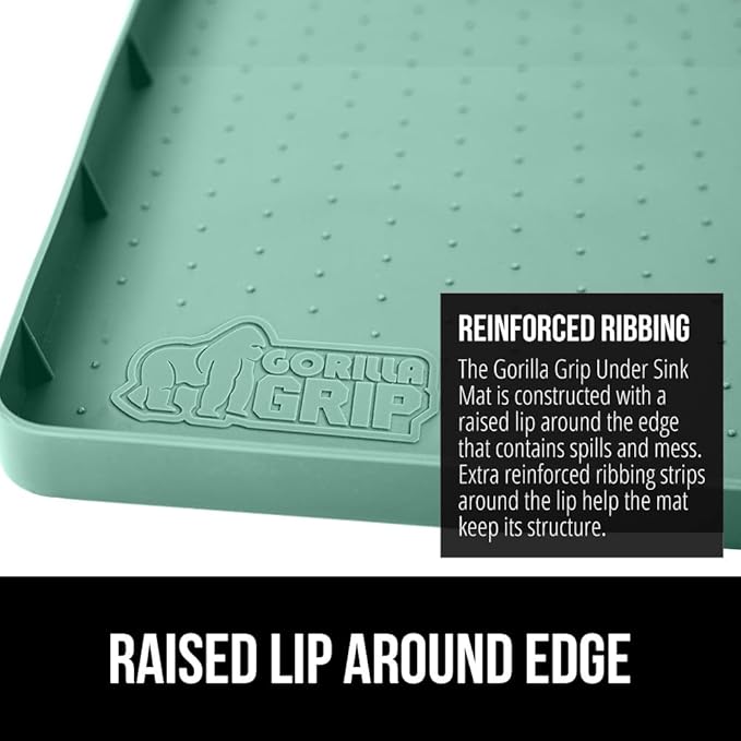 GORILLA GRIP Waterproof Silicone Under Sink Mat with Raised Lip for Kitchen and Bathroom, 46 x 22 in, Cabinet Shelf Liner Stay in Place Mats Dishwasher Safe Drawer Liner, Organizer Tray, Mint