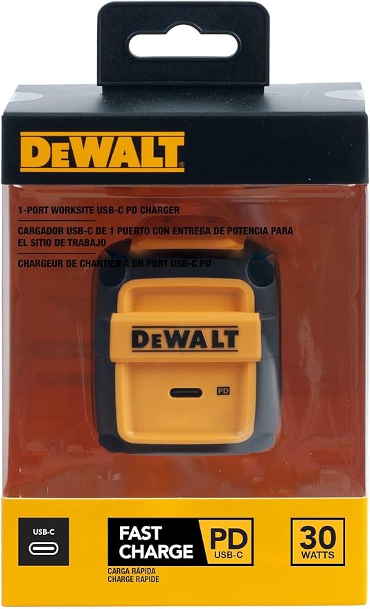 DEWALT Heavy Duty 30W PD USB Wall Charger, Worksite USB-C Chargers, Type C Fast Charger, Foldable Plug, Compatible with iPhone 17 16 15 14 13 Pro Max iPad Pro