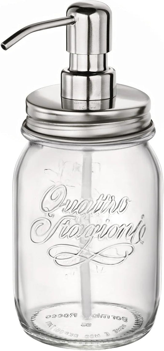 Bormioli Rocco Quattro Stagioni i Genietti Glass Jar with Stainless Steel Lid and Pump, 17 oz., Set of 12