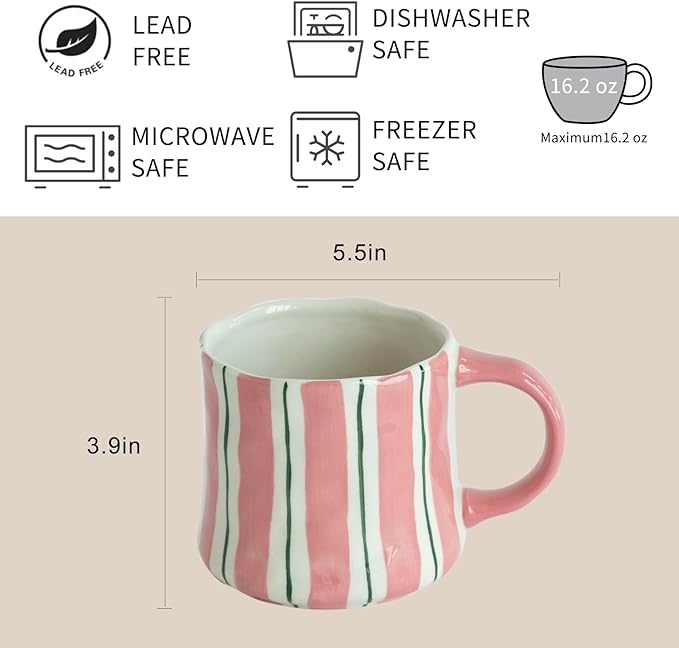 Stripe Ceramic Coffee Mugs, 12oz Vibrant Striped Red Design Cute Mugs, Dishwasher & Microwave Safe Cups for Coffee, Tea, and Cocoa, Perfect for Daily Brews tea or coffee