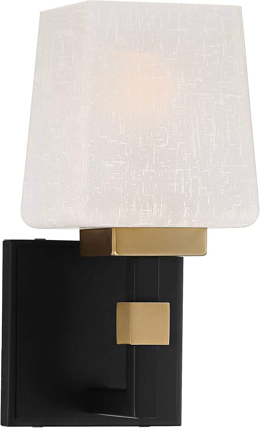 Possini Euro Design Beauregard Modern Wall Sconce Lighting Black Gold Metal Hardwired 10" High Fixture Square Linen Glass Shade for Bedroom Bedside Living Room Home Hallway Dining Kitchen