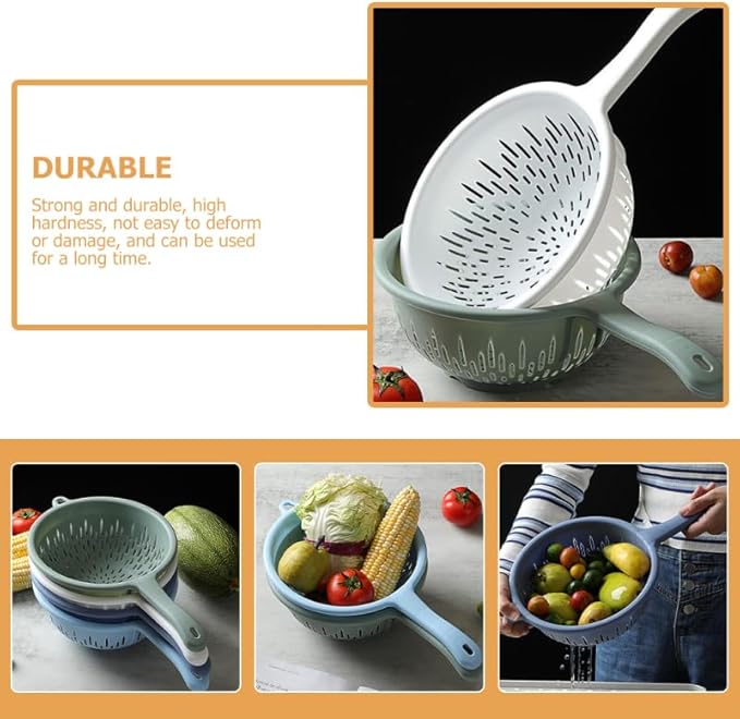 Handheld Drain Sieve 4-Pack Plastic Colanders with Handles for Efficient Fruit and Vegetable Washing Kitchen Strainers