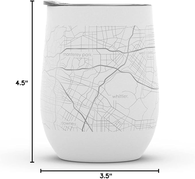 Well Told Engraved Los Angeles California Map Insulated Wine Tumbler, Etched Stainless Steel Wine Tumbler (12 oz, White) City Map Insulated Tumbler, Custom Insulated Tumbler, Outdoor Drinkware