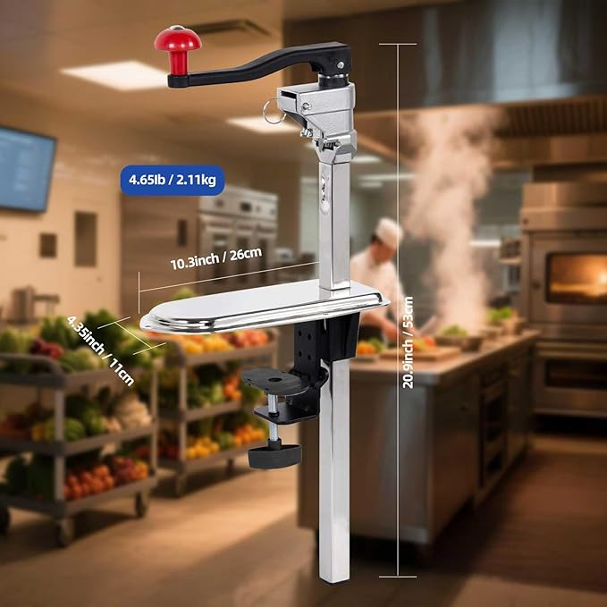 Commercial Can Opener Heavy Duty for 11100, Industrial Can Opener for 6-8 cans per minute, Manual Opener with a stainless steel base and a food-grade stainless steel blade for Cans Up to 13” Tall
