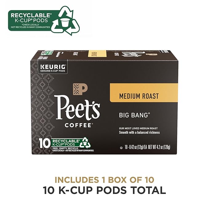 Peet's Coffee, Medium Roast K-Cup Pods for Keurig Brewers - Big Bang 10 Count (1 Box of 10 K-Cup Pods) Packaging May Vary (Pack of 2)