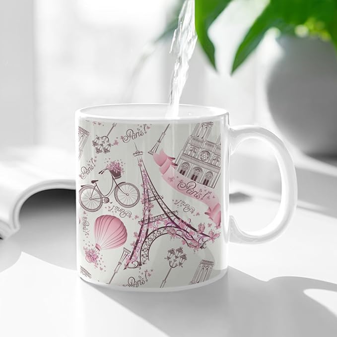 Coffee Mugs Eiffel Tower Pattern Ceramic Latte Mug with Handle 11 OZ for Men Women for Latte Cappuccino Cocoa Milk Dishwasher & Microwave Safe
