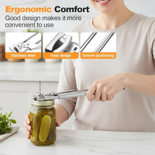Adjustable Stainless Steel Jar Opener, Gripper Tight Lid Opener, 2025 New Handy Rubber Bottle Jar Opener for Weak Hands, Jar Openers Rated for Seniors, Kitchen Gadgets (2pc, 19.5cm/7.68inch)
