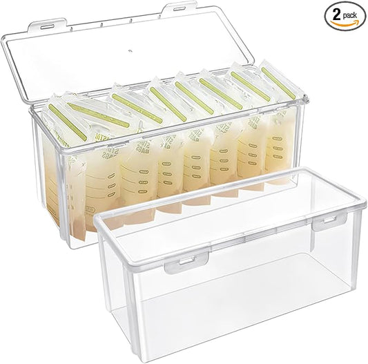 2 Pcs Reusable Plastic Milk Storage Containers for Fridge, Clear Refrigerator Organizer and Freezer Storage Bins